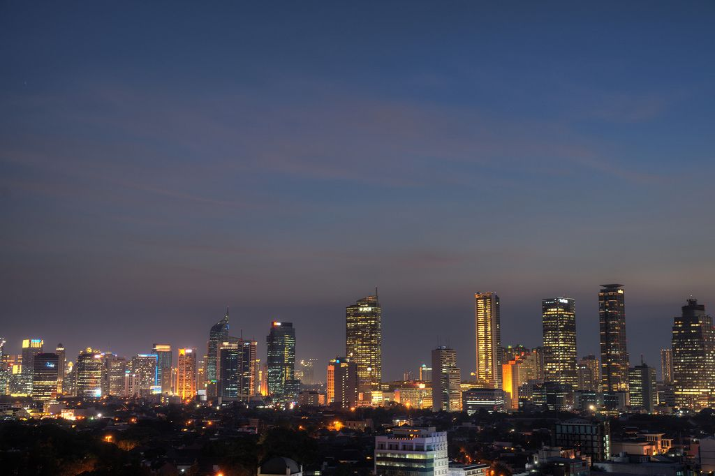 Jakarta skyline at dusk, seen from The Plaza Office Tower district